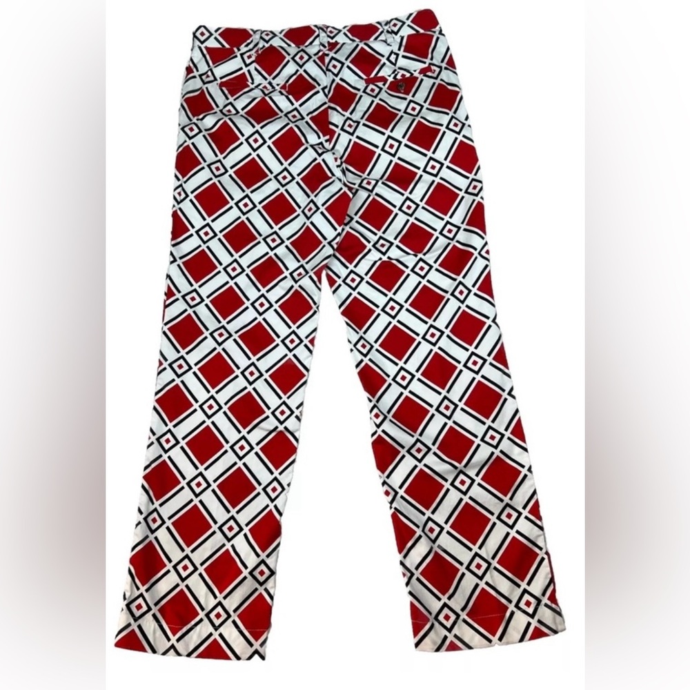 LOUDMOUTH Mens Red White Black Geometric Pattern Golf Pants 42 x 30L
